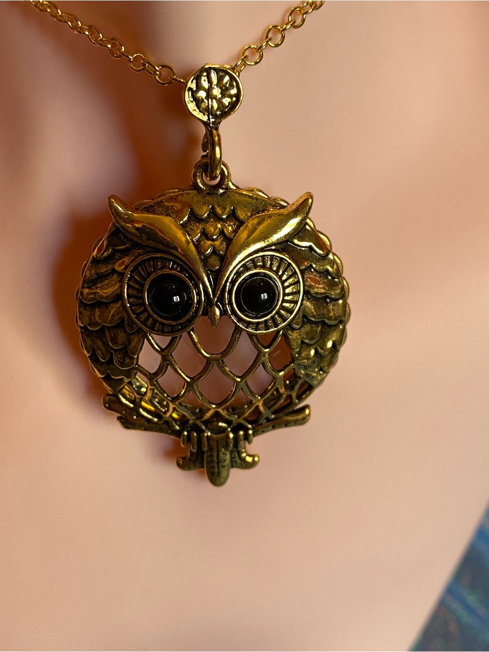 🦉 🔎 Vintage Owl Pendant Necklace w/ Hidden 5X Magnifying Mirror